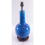 A Chinese glazed turquoise bottle form vase converted to a table lamp - 32 cm