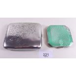 A silver engraved cigarette case - 3.2 oz and a silver and enamel compact a/f