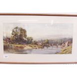 L.G Bomford - watercolour Wye Bridge, Monmouth, signed and dated 1877, 50x22cm