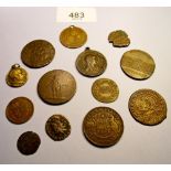 A group of coin tokens & medallions including:- Roman Pope XII, George V, Peter Robinson Oxford