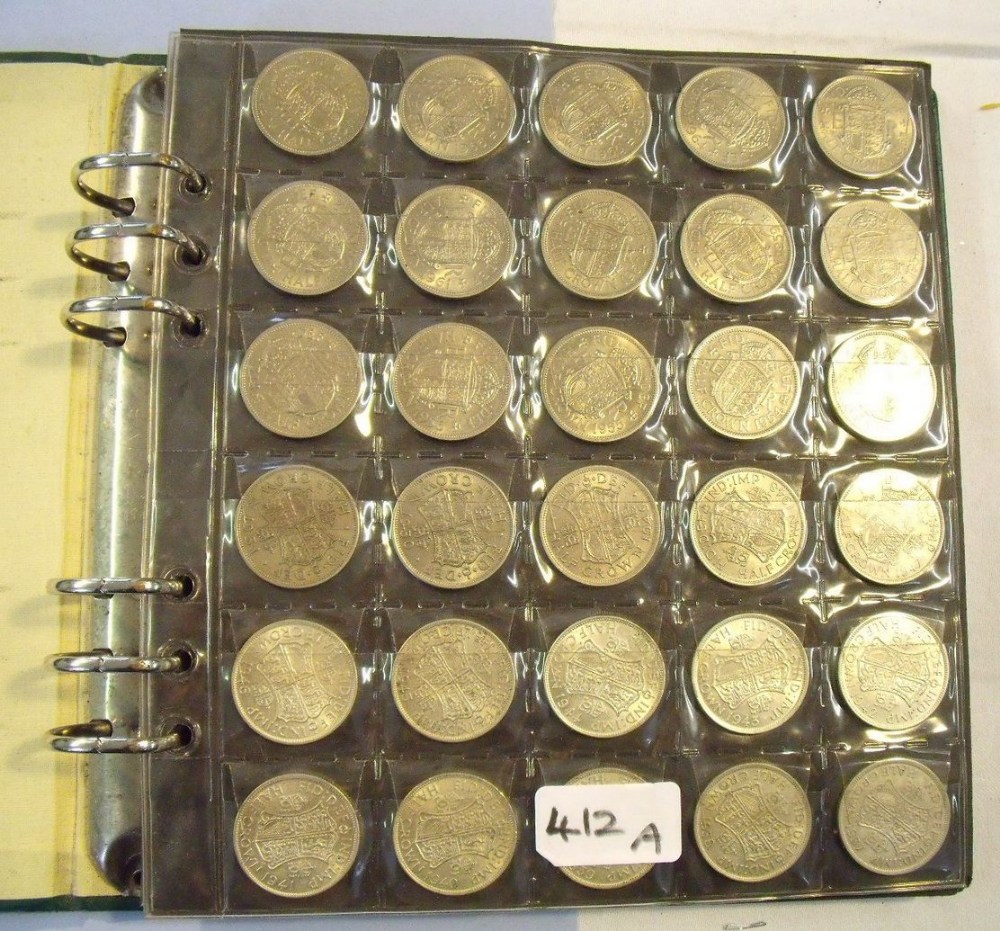 Coin album containing Victoria through Elizabeth II halfcrowns, florins, sixpences, silver