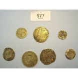 A group of 7 silver coins including 2 Charles I shillings: (a) tower mint under Charles I 1639-1640,