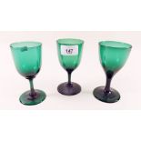 Three Bristol Green wine glasses