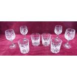 Four cut glass heavy tumblers and four wine glasses