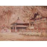 Masana Kawakubo - watercolour Japanese Shrine, signed - 22 x 30cm