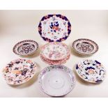 A group of Victorian dishes and plates including Masons Ironstone