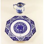 A Minton octagonal blue and white plate and a press moulded jug