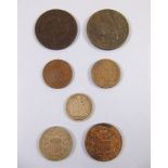 A group 19th century USA coins including: Coronet cents 1830, 1835, Indian Head cent 1861, 2 cents