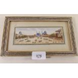 An Indian watercolour miniature on ivory - polo match - in mosaic frame - 5 x 14cm