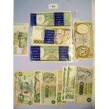 A wad of banknotes including eight Scotland £1 notes, one £5, one £10 plus: Spain 1000 Pesetas,