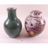 A Mason's ginger jar and a green pottery vase