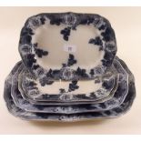 A set of five Victorian graduated blue and white meat plates