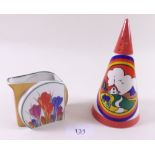 A Moorland Clarice Cliff style sugar caster and jug painted crocus