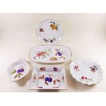 A Royal Worcester Evesham rectangular dish, a curved rectangular dish and three other small