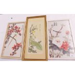 Three Chinese watercolours - birds and flowers - the largest 38 x 15cm