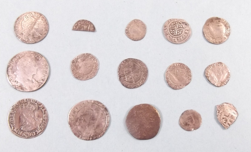 A collection of silver hammered coinage and two milled George II hammered coins including