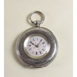 An engraved silver and enamel fob watch