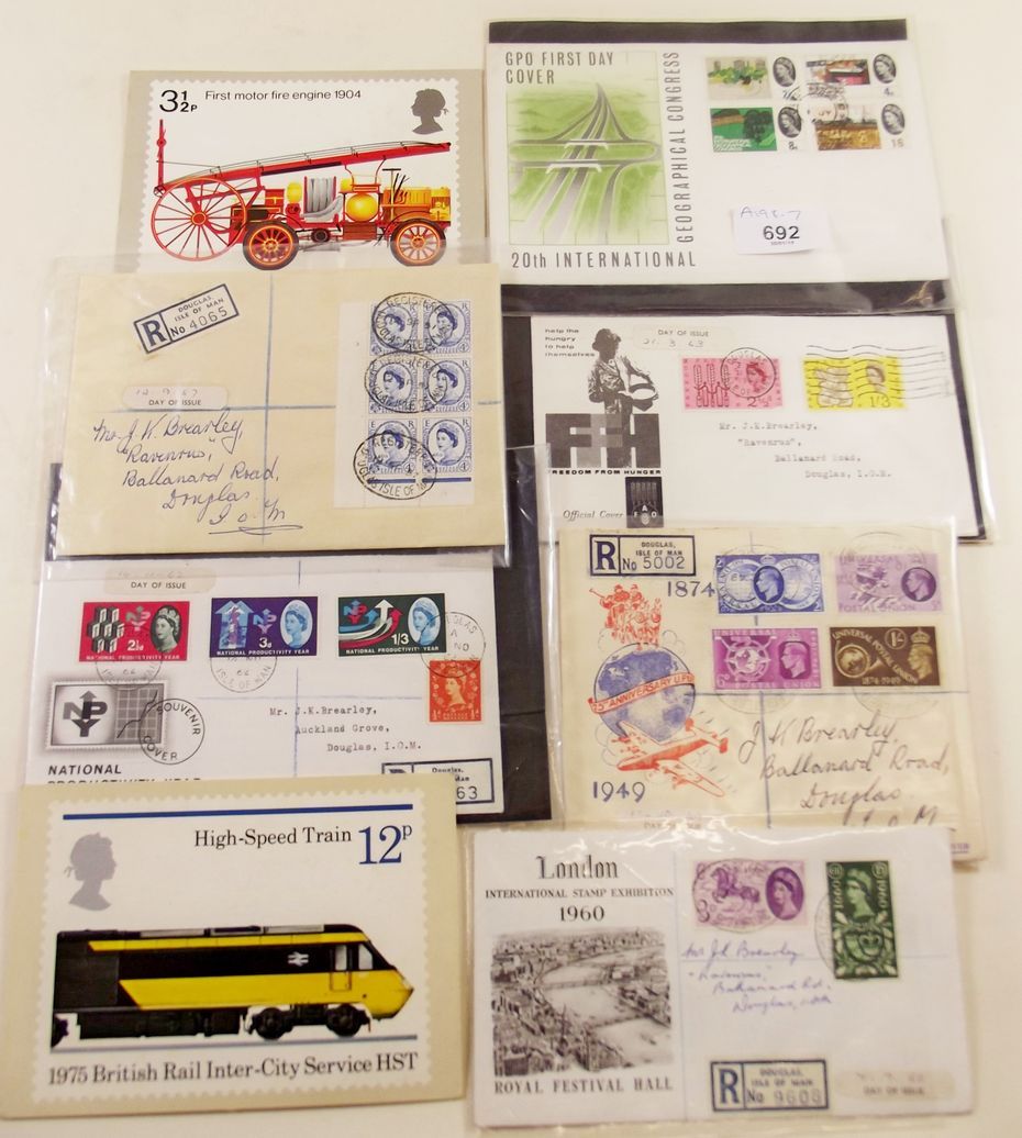 GB FDC's - 1949 UPU, 1957 46th Parl (block of 6 on plain cover), 1960 GLO, 1962 NPY, 1963 FFH,
