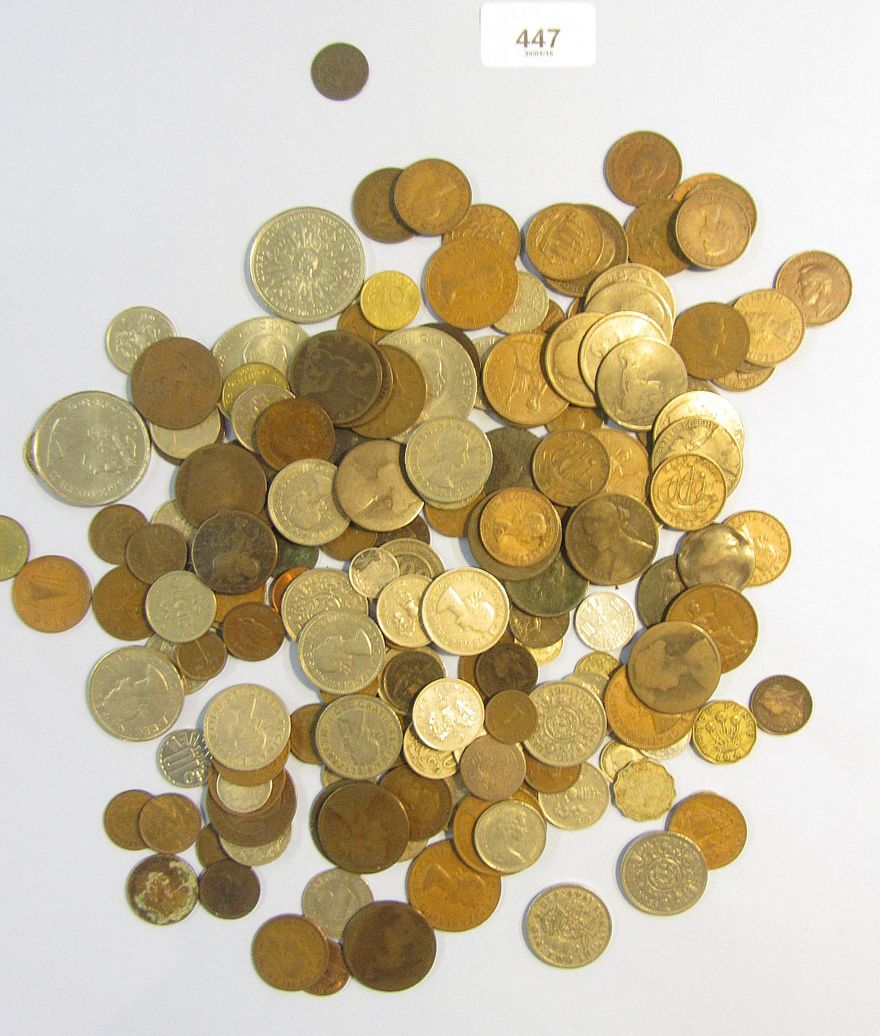 A tray of World coins 19th and 20th century mainly British and some decimal examples include: George