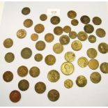 A collection of copper/bronze approximately forty coins including Charles II farthings 1674 &