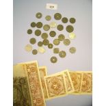 A selection of WWII banknotes and 'Occupation' coinage