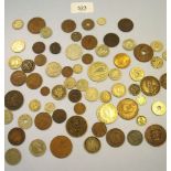A tin of world coins 19th & 20th Century, some silver content, examples include 1953 halfpenny