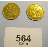 Two gold half sovereigns, Victoria 1899 and 1901 veiled bust, London Mint - Condition: Fair