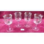 Four Webb Corbett floral painted wine glasses