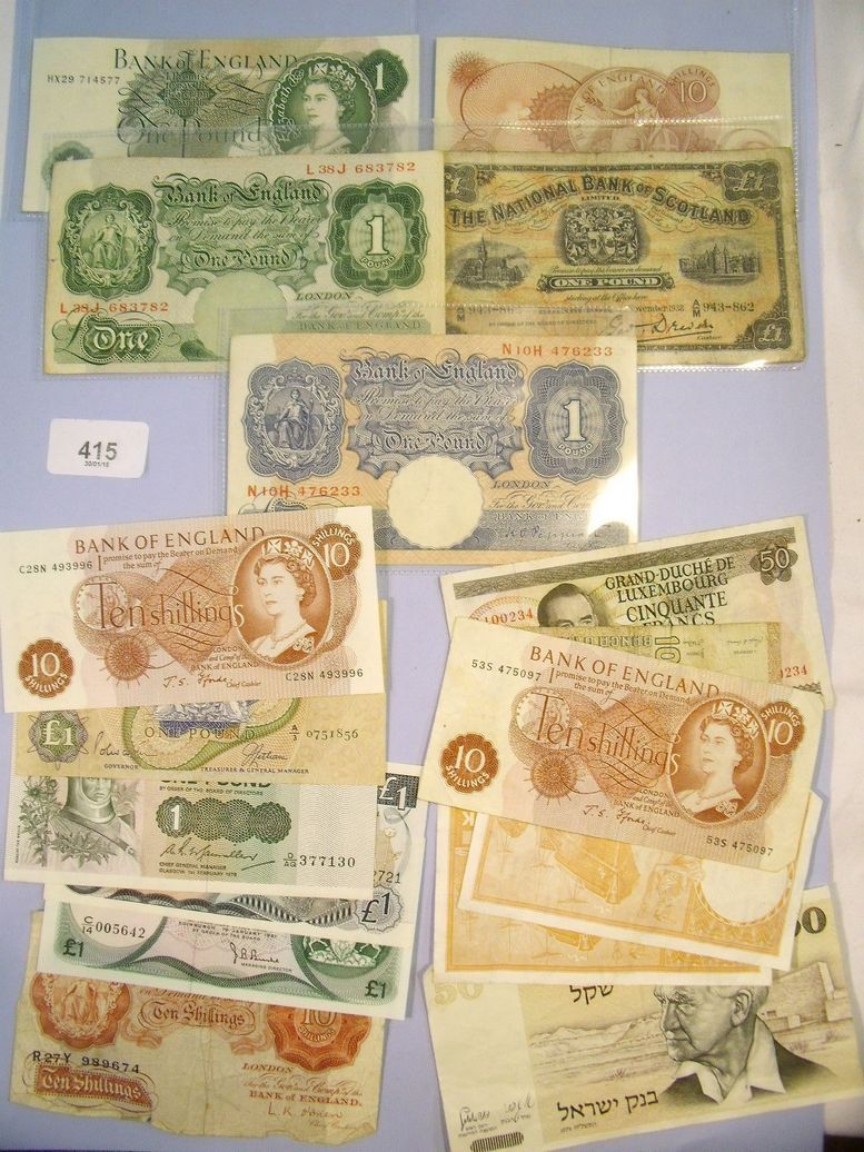 A wad of British and other banknotes