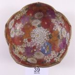 A Meiji period small Satsuma lobed bowl decorated flowers - signed a/f