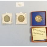 Three commemorative medals including: boxed with inserts - George V 1935 Silver Jubilee medal 32mm