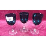 Three green Georgian wine glasses