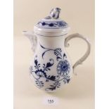 A Meissen/Dresden Onion Pattern chocolate pot, crossed swords mark to base - 21cm tall