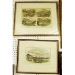 Four coloured engravings 'Opening of the Wye Valley Railway' framed as one - 23 x 33cm and '