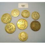 A group of eight silver coins including: George III 1820 crown LX, George IV 1822 crown tertio, 1834