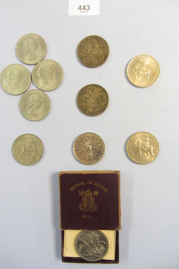 Coins including Victoria 1891 crown, 1951 Festival of Britain, George VI, George V 1935 plus others,