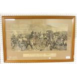 A print from The Battle of Waterloo, a print of Edward Thomason and an interior print in heavy frame