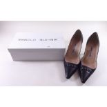 A boxed pair of Manolo Blahnik ladies shoes, size 37.5 /4.5 - original price 515 dollars