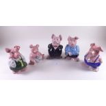 A set of five Wade Nat West piggy banks, school girl and boy a/f