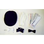 A bowler hat by Tyson, various collars, pair of white leather gents gloves and various bow ties