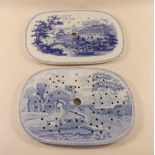 A Victorian Spode strainer dish printed castle and another 'Opaque China'  'Chinese Marine' strainer