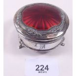 A silver and red enamel toiletry box, Birmingham 1908