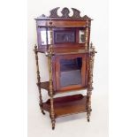 A Victorian mahogany whatnot/cabinet with mirror and tiered back all raised on  spindle supports