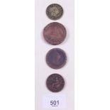 A group of copper/bronze coins including George III two and one pences 1797, 1799 halfpenny plus