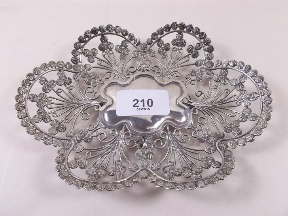 A Chinese silver/white metal openwork dish - 136g