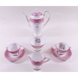 A Gladstone pink floral coffee set, including 1 coffee pot, 1 milk jug, 1 sugar bowl and 5 cups