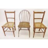 A pair of Edwardian bedroom chairs and a stick back chair
