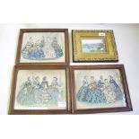 Three Victorian fashion prints and a print of Chepstow