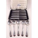 A set of six silver tea knives cased and five silver teaspoons