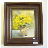 J Holloway - vase of yellow flowers, 12 x 18cm
